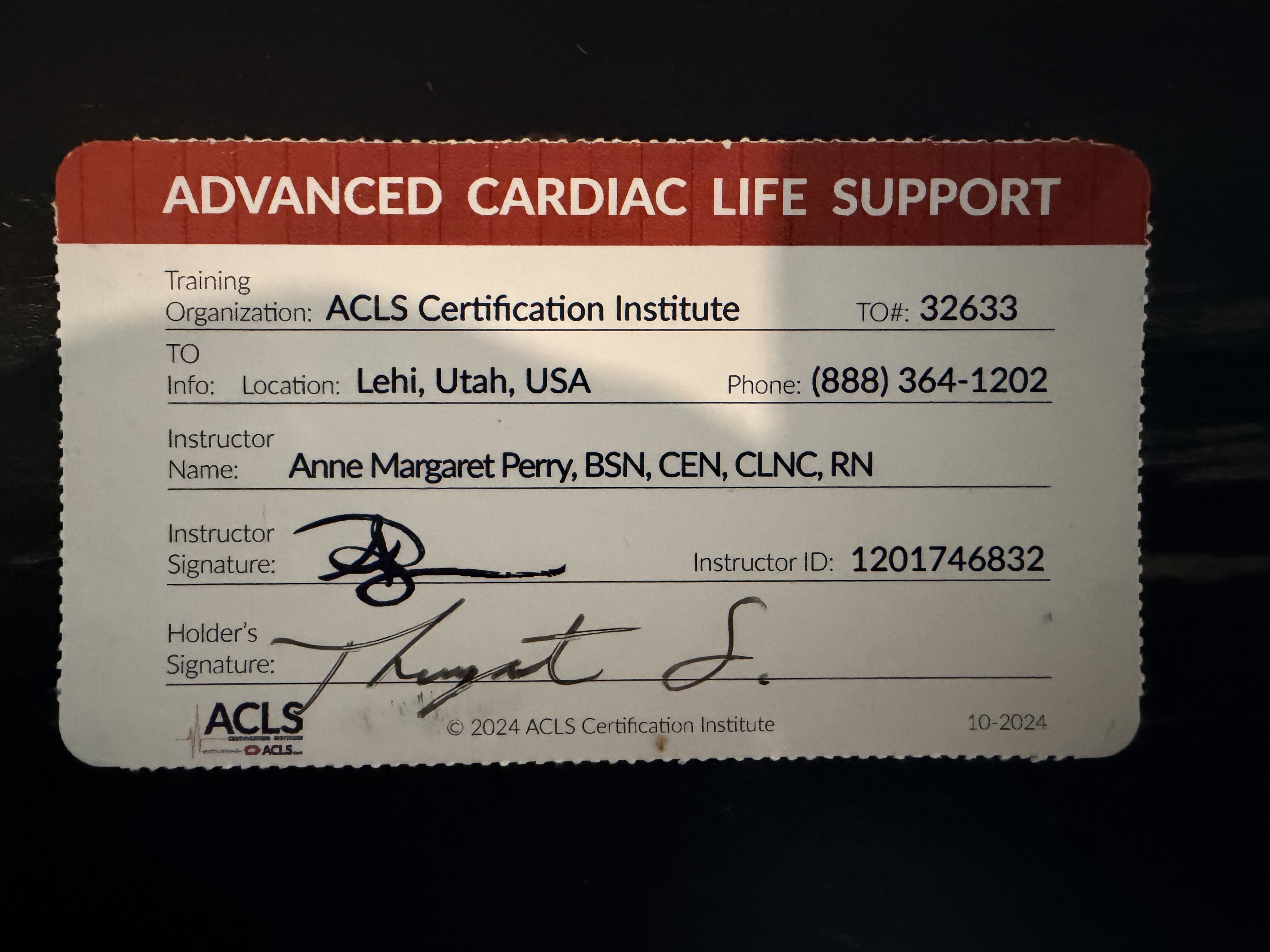ACLS Provider card back