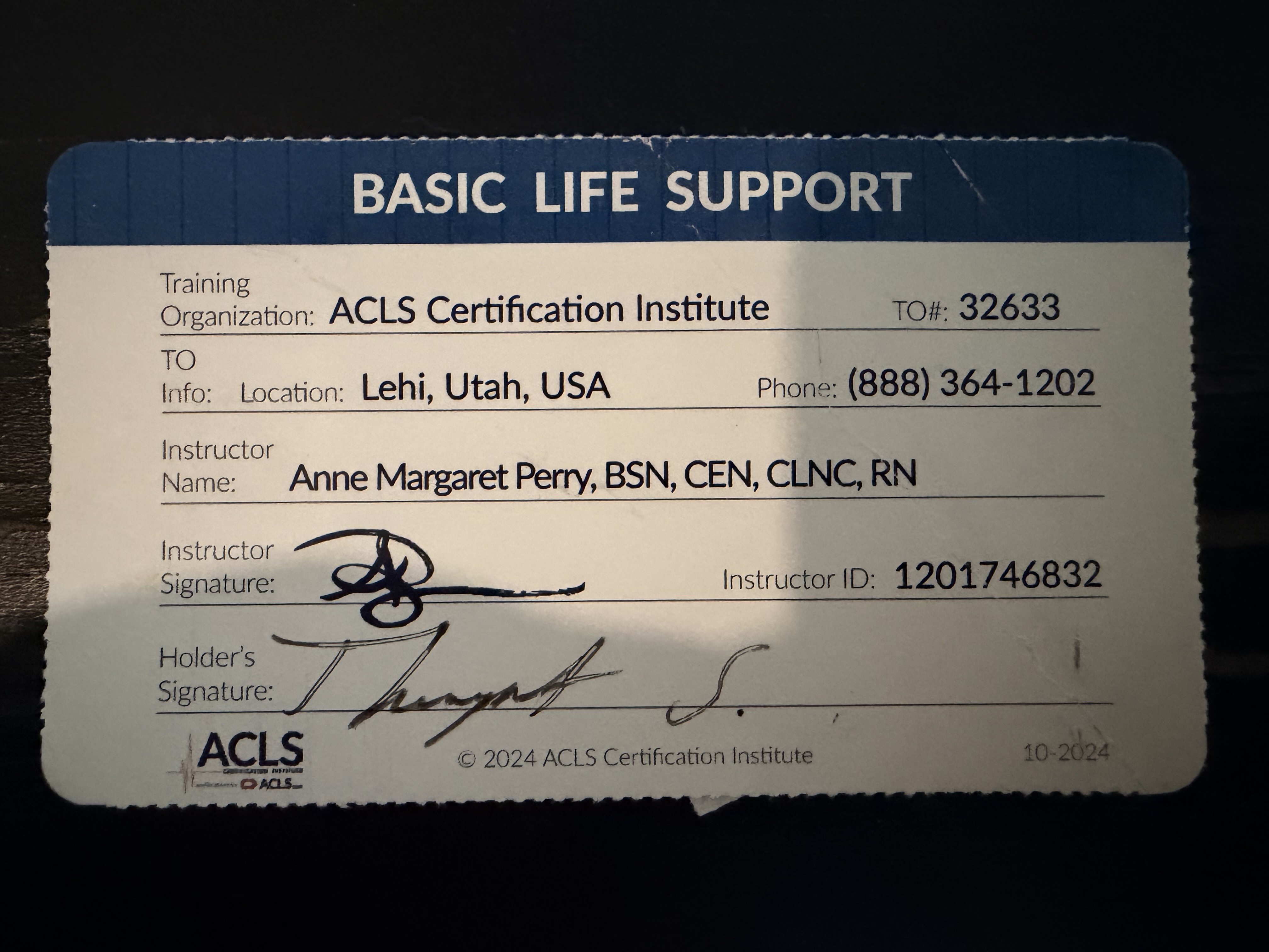 BLS Provider card back