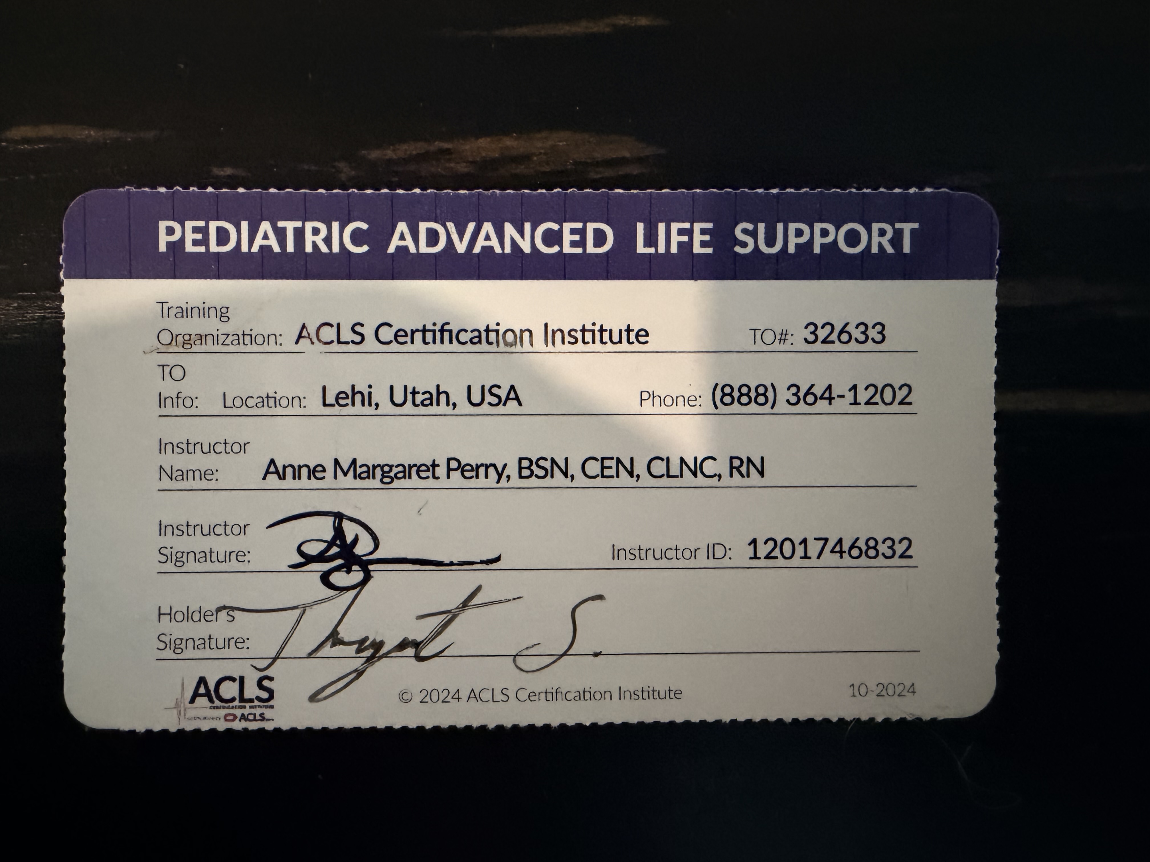 PALS Provider card back
